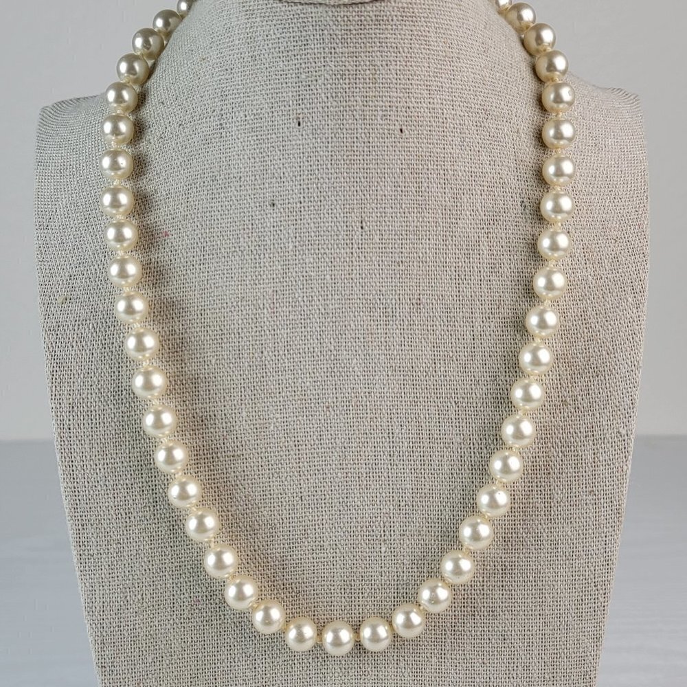 Vintage Champagne Faux-Pearl Necklace 14K GE Spring Ring Clasp 19 Inch 8.3 mm